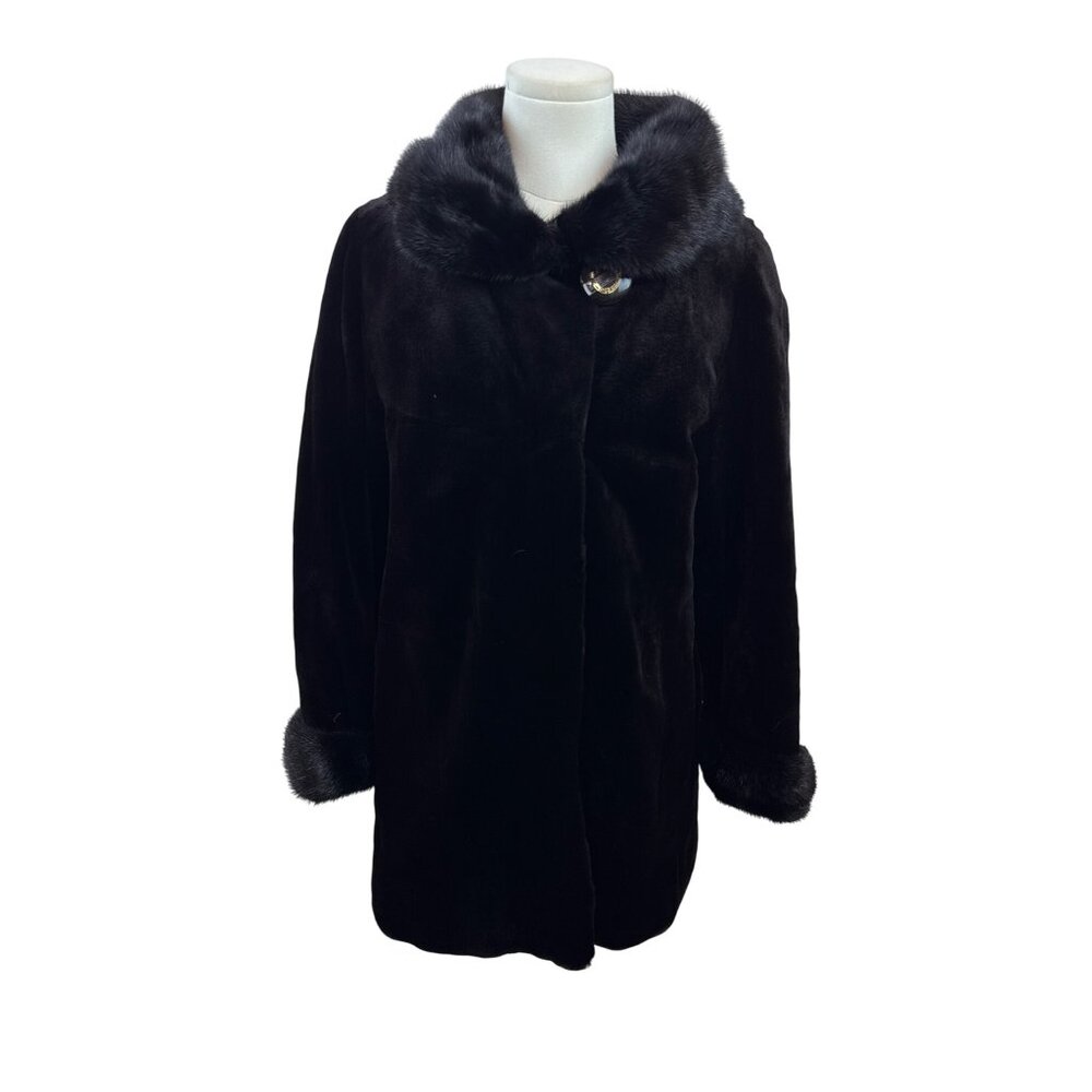 Vintage Silverman Black Sheared Black Mink Fur Coat With Mink Collar & Cuffs Siz